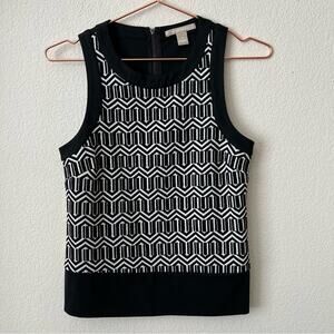 Banana Republic Black White Jacquard Knit Sleeveless Vest Shell Top